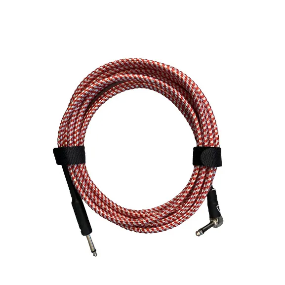 Инструментальный кабель (гитарный) Jack 6.3 мм прямой-угловой 4 м, красный